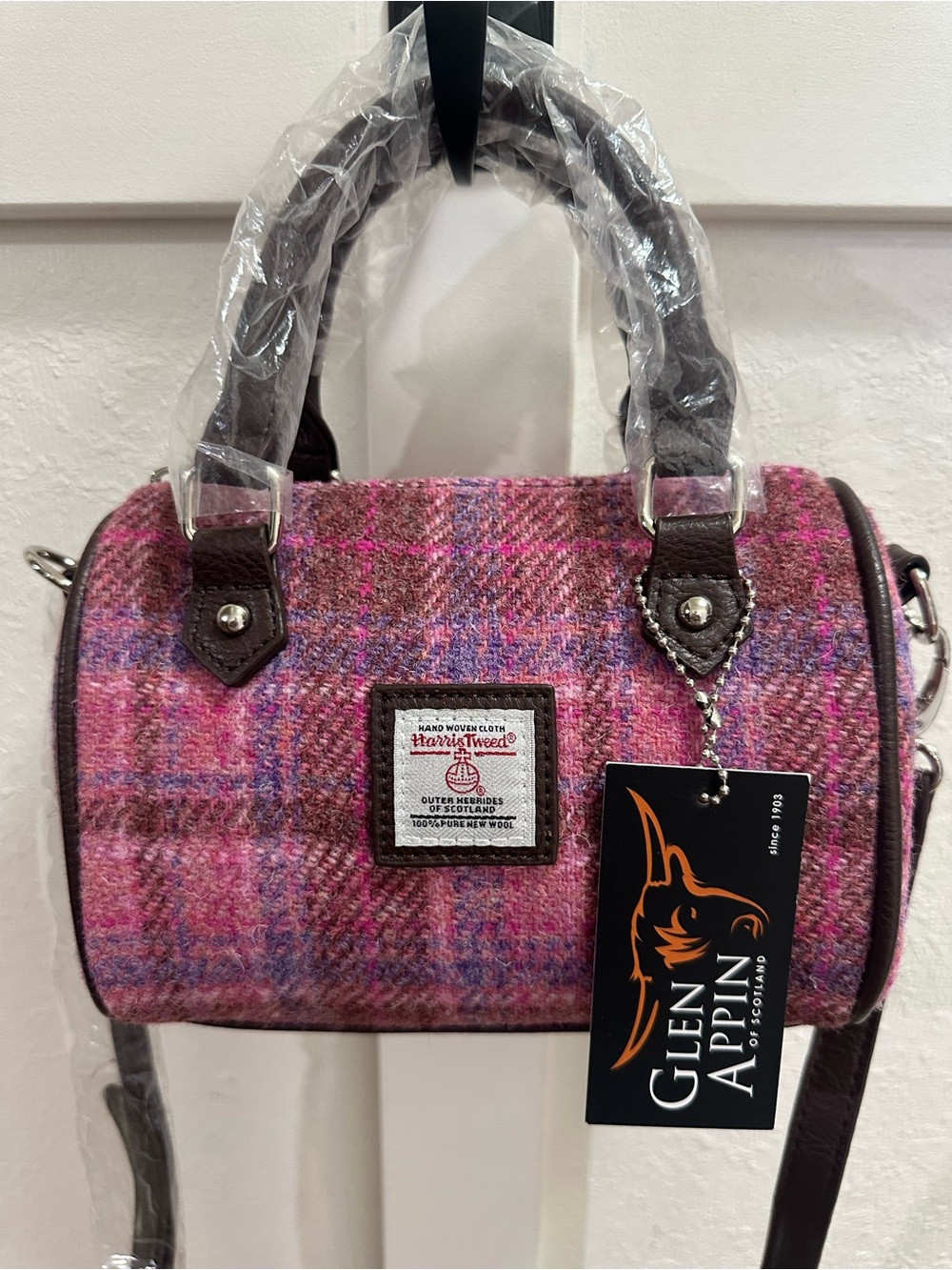 Glen Appin Pink Harris Tweed Mini Satchel Bag